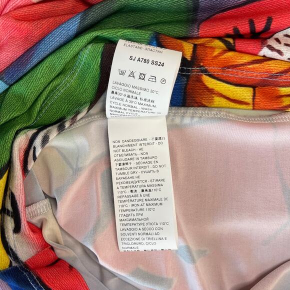 Stella Jean Short Sleeved Midi Dress Corta Colorful Print Stretch Womens 40 US 4 - Picture 11 of 16